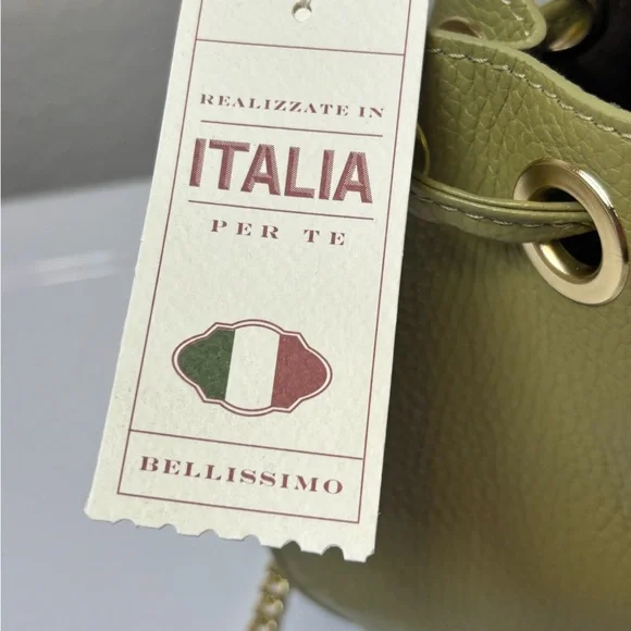 NEW Anna Paola Italian Leather Bucket Bag Made In Italy Olive Green - Picture 3 of 9